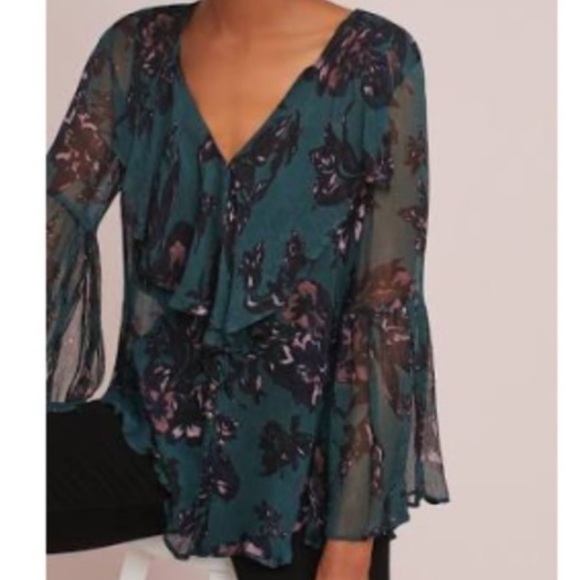 Anthropologie Tops - Anthropologie Teal and Purple Sheer Blouse